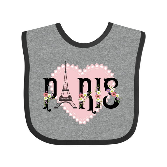 Inktastic Paris Pink Heart Eiffel Tower with Flowers Boys or Girls Baby Bib