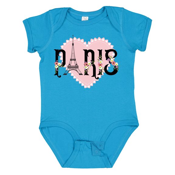 Inktastic Paris Pink Heart Eiffel Tower with Flowers Boys or Girls Baby Bodysuit
