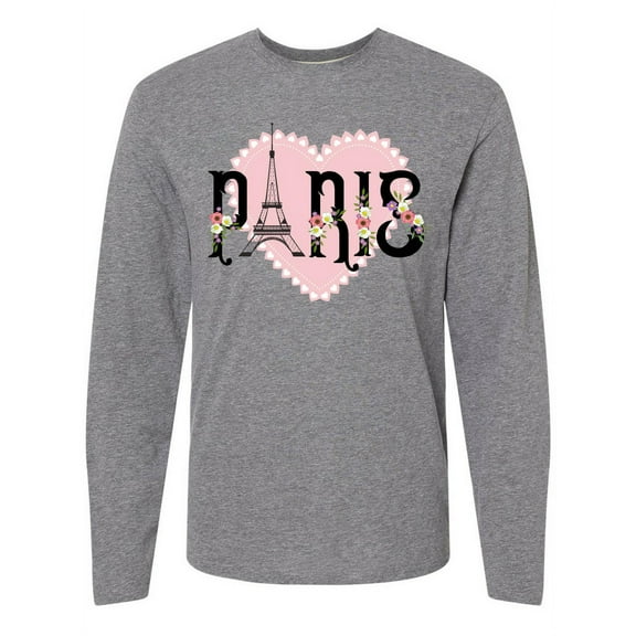 Inktastic Paris Pink Heart Eiffel Tower with Flowers Long Sleeve T-Shirt
