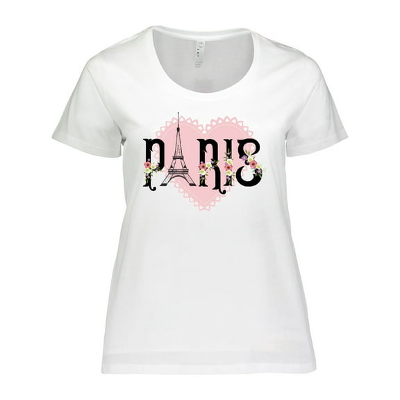 Inktastic Paris Pink Heart Eiffel Tower with Flowers Women's Plus Size T-Shirt