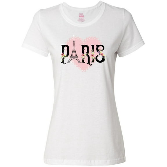 Inktastic Paris Pink Heart Eiffel Tower with Flowers Women's T-Shirt