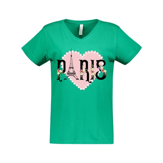 Inktastic Paris Pink Heart Eiffel Tower with Flowers Women's V-Neck T-Shirt