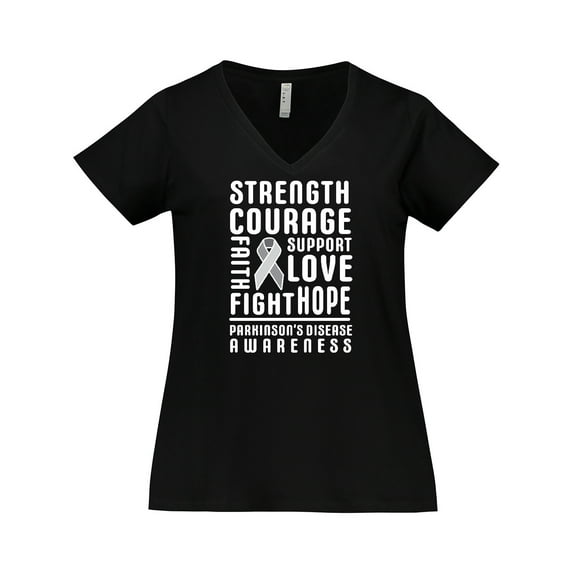 Inktastic Parkinson Disease Awareness Strength Courage and Support Women's Plus Size V-Neck T-Shirt