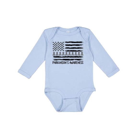 Inktastic Parkinson's Awareness Gray Ribbons and Flag Boys or Girls Long Sleeve Baby Bodysuit