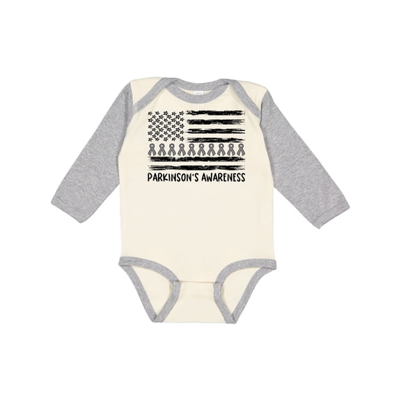 Inktastic Parkinson's Awareness Gray Ribbons and Flag Boys or Girls Long Sleeve Baby Bodysuit