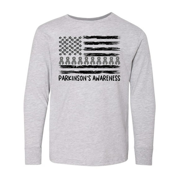 Inktastic Parkinson's Awareness Gray Ribbons and Flag Long Sleeve Youth T-Shirt