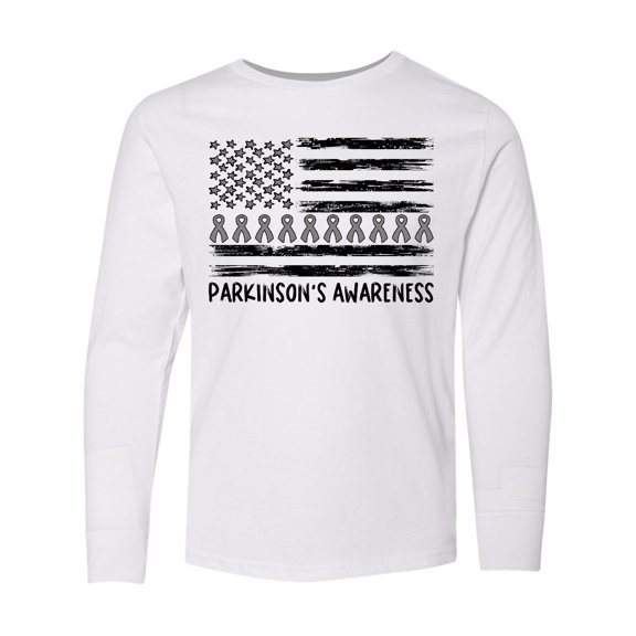 Inktastic Parkinson's Awareness Gray Ribbons and Flag Long Sleeve Youth T-Shirt
