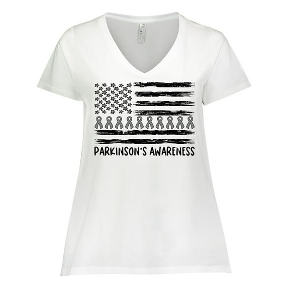Inktastic Parkinson's Awareness Gray Ribbons and Flag Women's Plus Size V-Neck T-Shirt