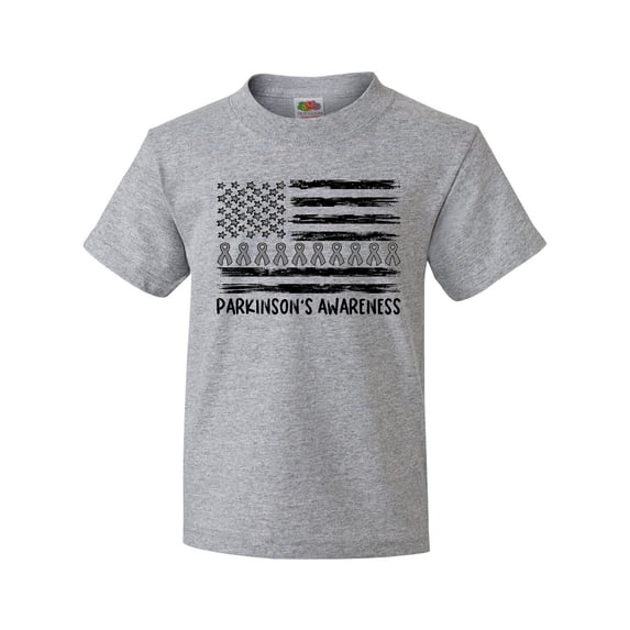 Inktastic Parkinson's Awareness Gray Ribbons and Flag Youth T-Shirt