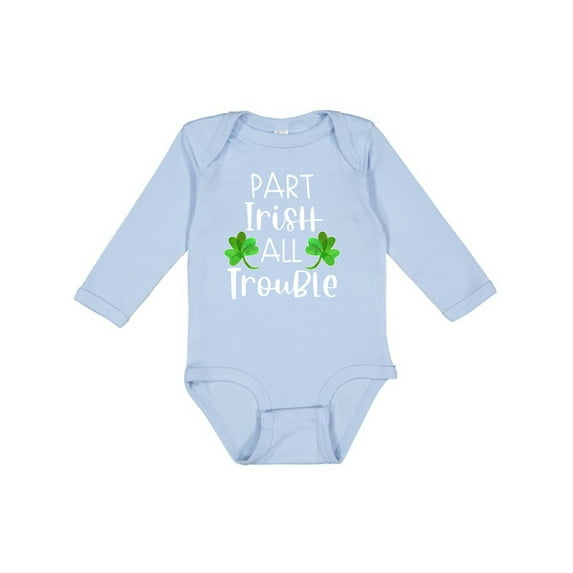Inktastic Part Irish All Trouble St. Patrick's Day with Green Clovers Boys or Girls Long Sleeve Baby Bodysuit