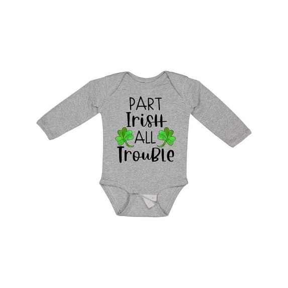 Inktastic Part Irish All Trouble St. Patrick's Day with Green Clovers Boys or Girls Long Sleeve Baby Bodysuit