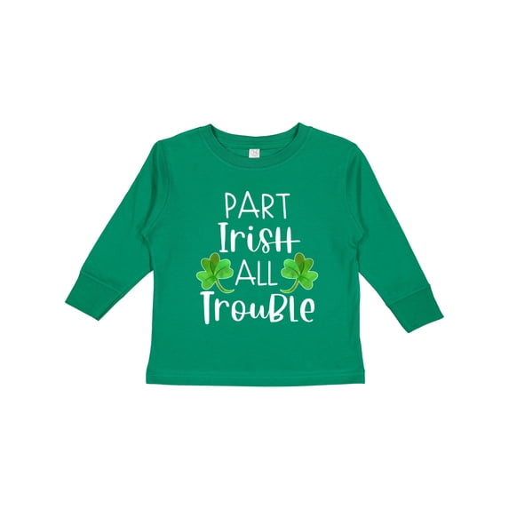 Inktastic Part Irish All Trouble St. Patrick's Day with Green Clovers Boys or Girls Long Sleeve Toddler T-Shirt