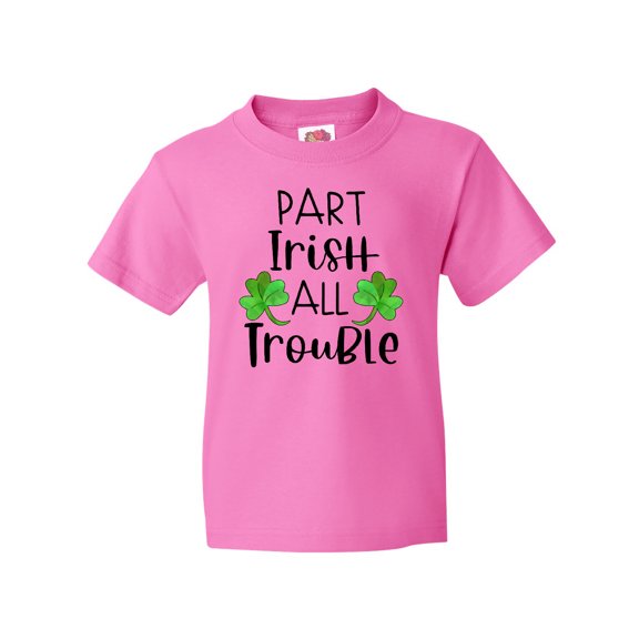 Inktastic Part Irish All Trouble St. Patrick's Day with Green Clovers Youth T-Shirt