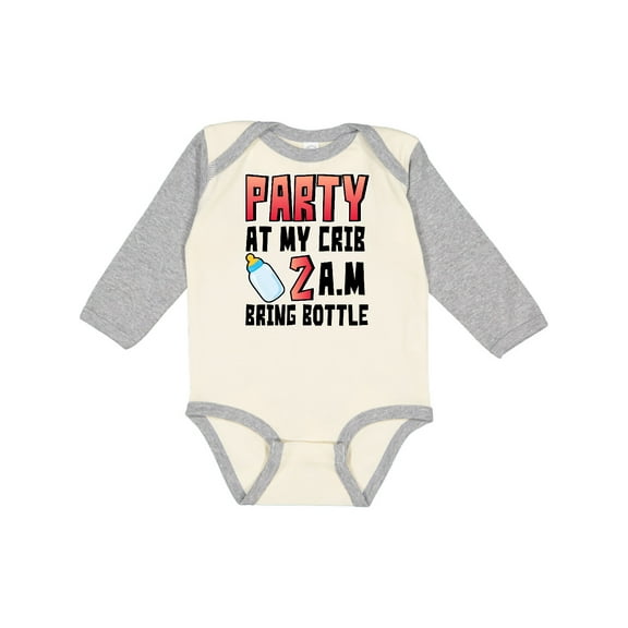 Inktastic Party at My Crib 2 A.m. Bring Bottle Baby Humor Boys or Girls Long Sleeve Baby Bodysuit