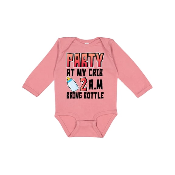 Inktastic Party at My Crib 2 A.m. Bring Bottle Baby Humor Boys or Girls Long Sleeve Baby Bodysuit