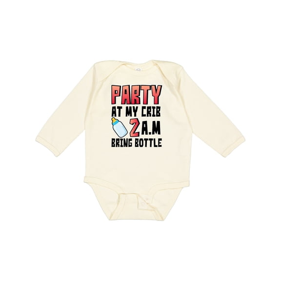 Inktastic Party at My Crib 2 A.m. Bring Bottle Baby Humor Boys or Girls Long Sleeve Baby Bodysuit