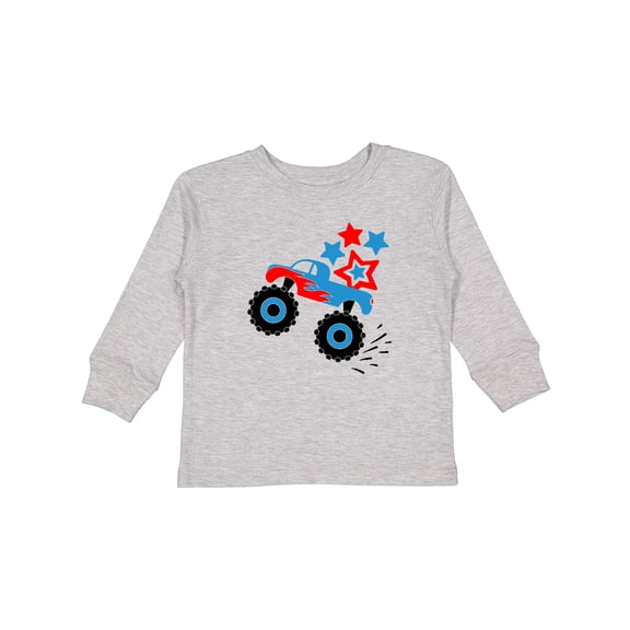 Inktastic Patriotic Monster Truck with Red and Blue Stars Boys or Girls Long Sleeve Toddler T-Shirt