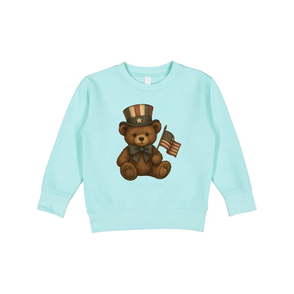 Inktastic Patriotic Teddy Bear Vintage American Flag Hat Toddler Sweatshirt