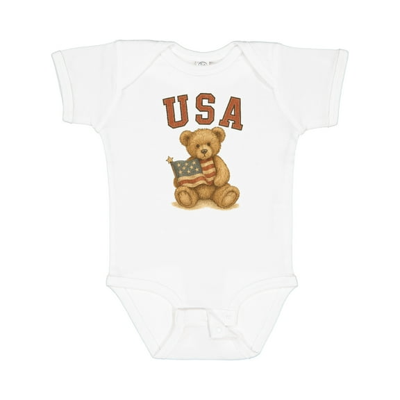 Inktastic Patriotic USA Teddy Bear with American Flag Boys or Girls Baby Bodysuit