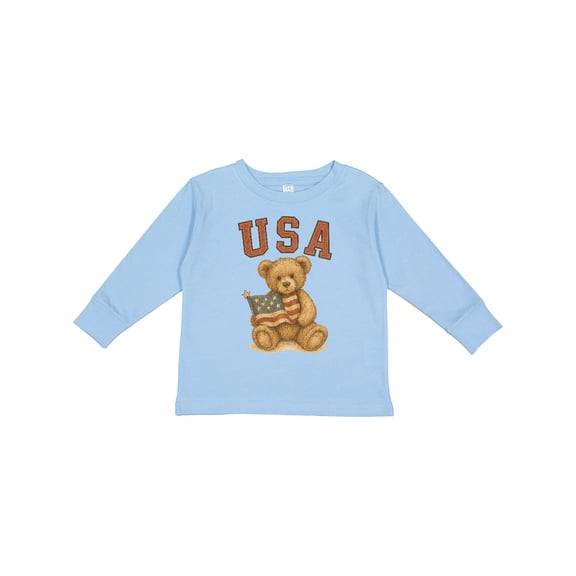 Inktastic Patriotic USA Teddy Bear with American Flag Boys or Girls Long Sleeve Toddler T-Shirt