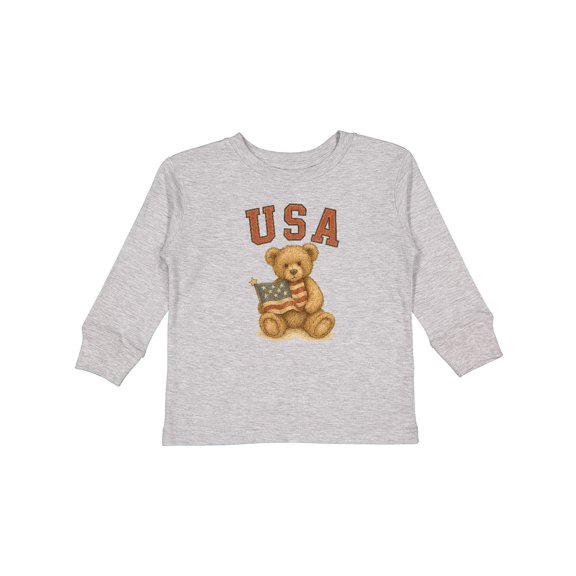 Inktastic Patriotic USA Teddy Bear with American Flag Boys or Girls Long Sleeve Toddler T-Shirt