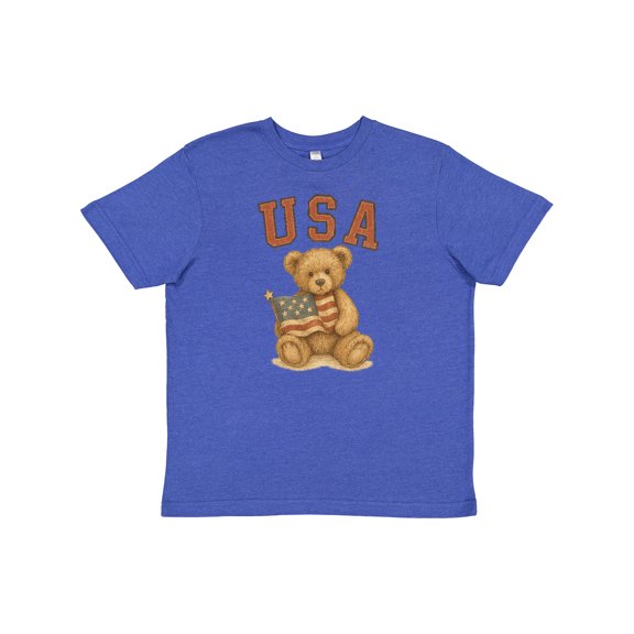 Inktastic Patriotic USA Teddy Bear with American Flag Youth T-Shirt