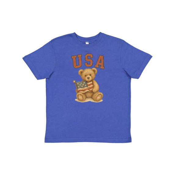 Inktastic Patriotic USA Teddy Bear with American Flag Youth T-Shirt