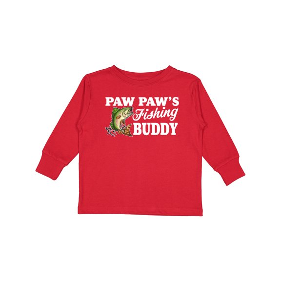 Inktastic Paw Paw's Fishing Buddy with White Text Boys Long Sleeve Toddler T-Shirt