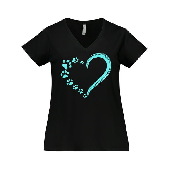 Inktastic Paw Print Heart Women's Plus Size V-Neck T-Shirt