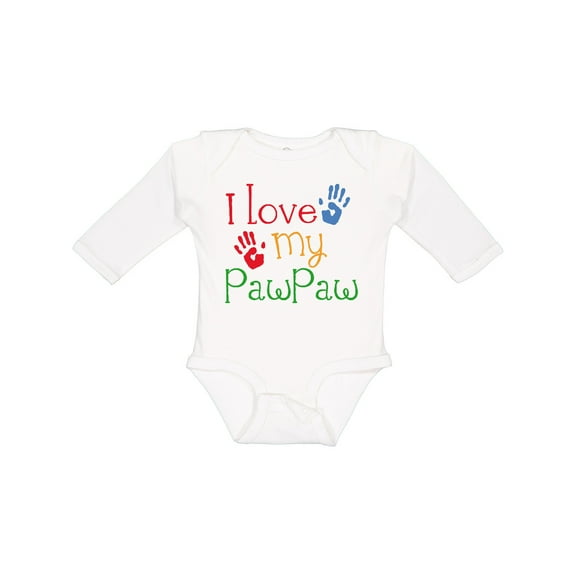 Inktastic Pawpaw Grandkids Handprints Boys or Girls Long Sleeve Baby Bodysuit