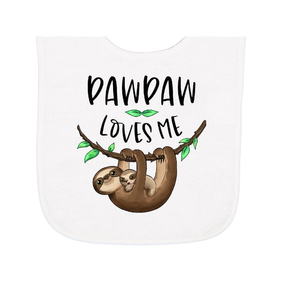 Inktastic Pawpaw Loves Me Cute Sloth and Baby Baby Terry Cloth Bib