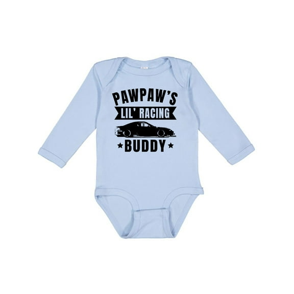 Inktastic Pawpaw's Lil' Racing Buddy with Car Silhouette Boys or Girls Long Sleeve Baby Bodysuit