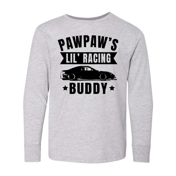 Inktastic Pawpaw's Lil' Racing Buddy with Car Silhouette Long Sleeve Youth T-Shirt