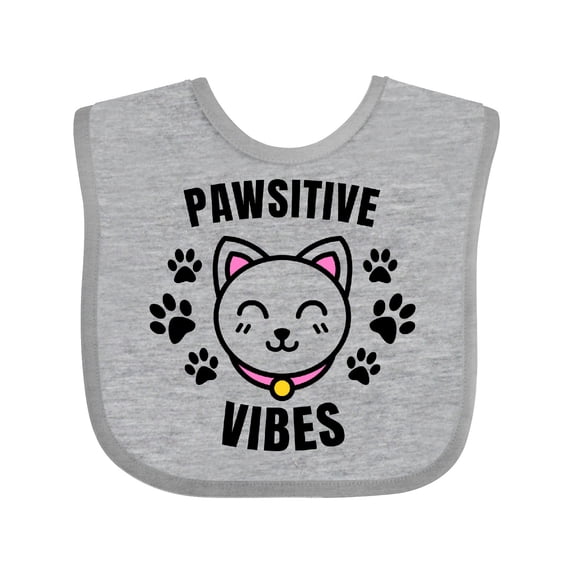 Inktastic Pawsitive Vibes with Pawprints and Cat Face Cat Pun Boys or Girls Baby Bib