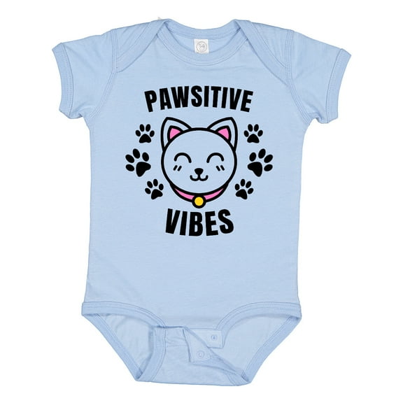 Inktastic Pawsitive Vibes with Pawprints and Cat Face Cat Pun Boys or Girls Baby Bodysuit