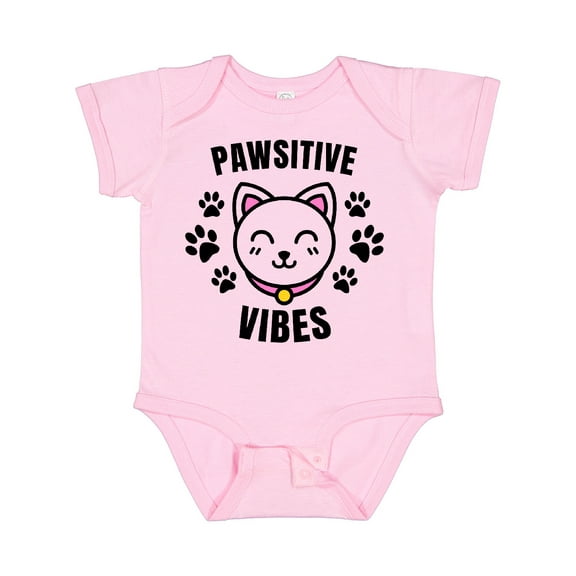 Inktastic Pawsitive Vibes with Pawprints and Cat Face Cat Pun Boys or Girls Baby Bodysuit