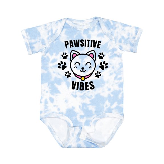Inktastic Pawsitive Vibes with Pawprints and Cat Face Cat Pun Boys or Girls Baby Bodysuit