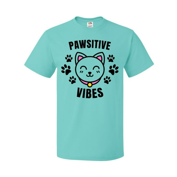Inktastic Pawsitive Vibes with Pawprints and Cat Face Cat Pun T-Shirt