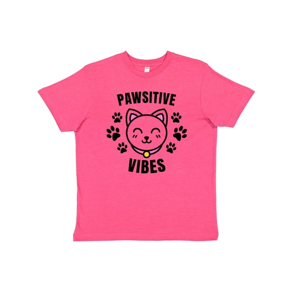 Inktastic Pawsitive Vibes with Pawprints and Cat Face Cat Pun Youth T-Shirt