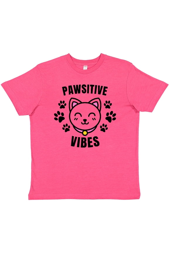 Pawsitive Vibes with Pawprints and Cat Face Cat Pun Youth T-Shirt