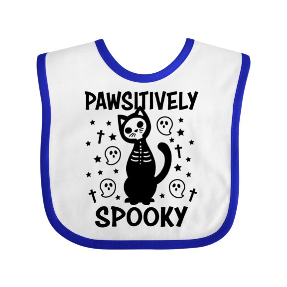 Inktastic Pawsitively Spooky Skeleton Cat with Ghosts and Crosses Boys or Girls Baby Bib