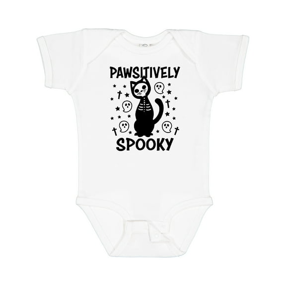 Inktastic Pawsitively Spooky Skeleton Cat with Ghosts and Crosses Boys or Girls Baby Bodysuit