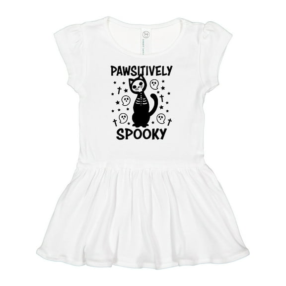 Inktastic Pawsitively Spooky Skeleton Cat with Ghosts and Crosses Girls Baby Dress