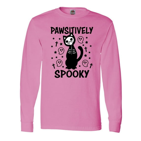 Inktastic Pawsitively Spooky Skeleton Cat with Ghosts and Crosses Long Sleeve T-Shirt