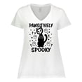 thumbnail image 1 of Inktastic Pawsitively Spooky Skeleton Cat with Ghosts and Crosses Women's Plus Size V-Neck T-Shirt, 1 of 5