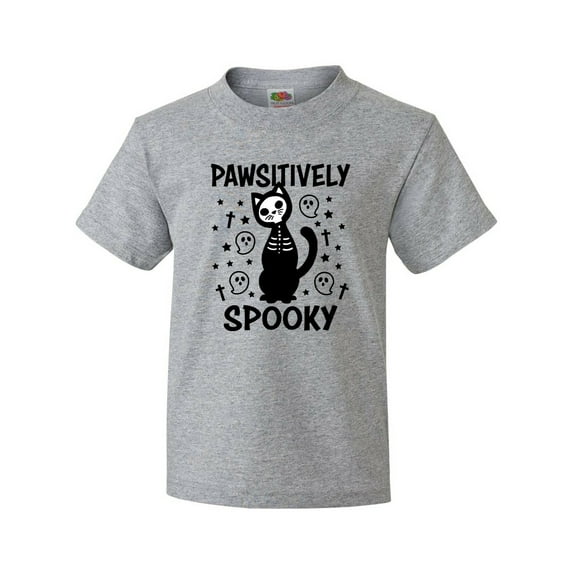 Inktastic Pawsitively Spooky Skeleton Cat with Ghosts and Crosses Youth T-Shirt