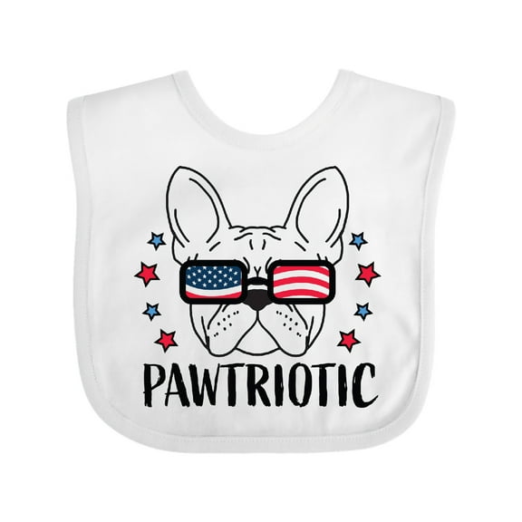 Inktastic Pawtriotic with French Bulldog in American Flag Sunglasses Boys or Girls Baby Bib