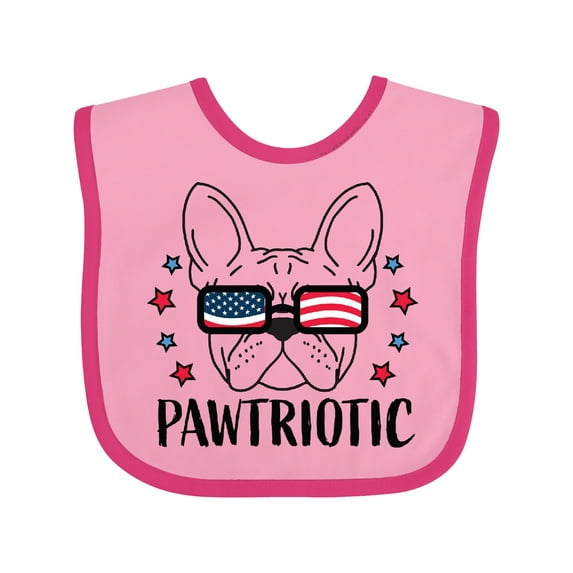 Inktastic Pawtriotic with French Bulldog in American Flag Sunglasses Boys or Girls Baby Bib