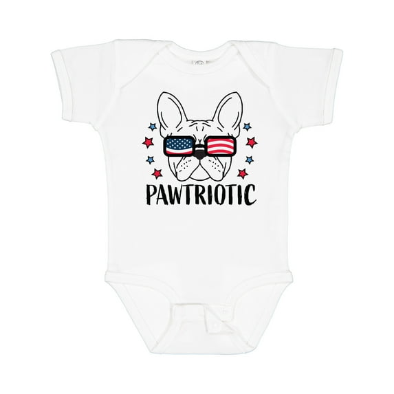 Inktastic Pawtriotic with French Bulldog in American Flag Sunglasses Boys or Girls Baby Bodysuit
