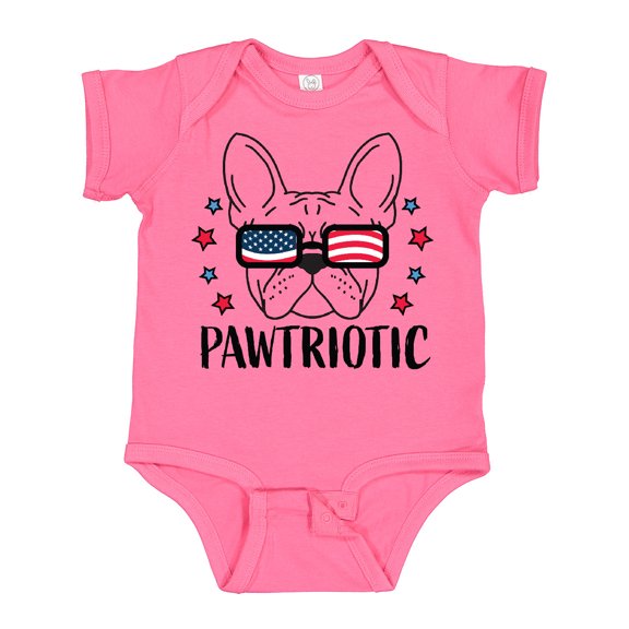 Inktastic Pawtriotic with French Bulldog  in American Flag Sunglasses Boys or Girls Baby Bodysuit